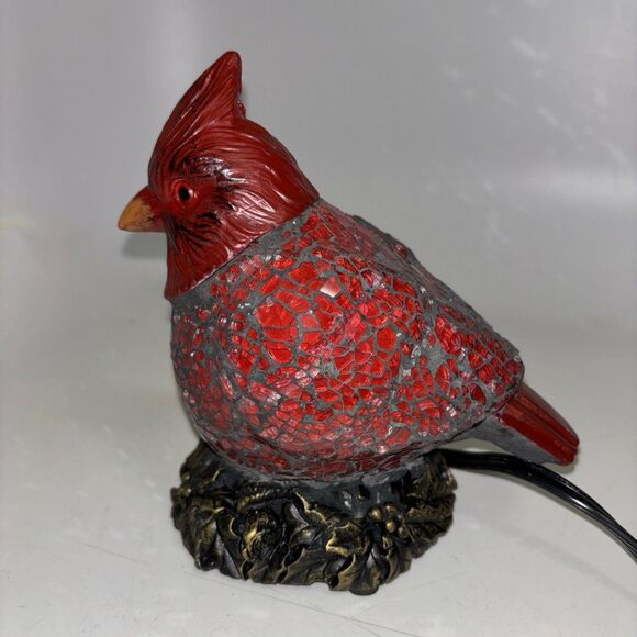Petite Cardinal Stained Glass Mosaic Accent Boudoir Lamp Nightlight 6.5” (1001B) - Picture 3 of 8